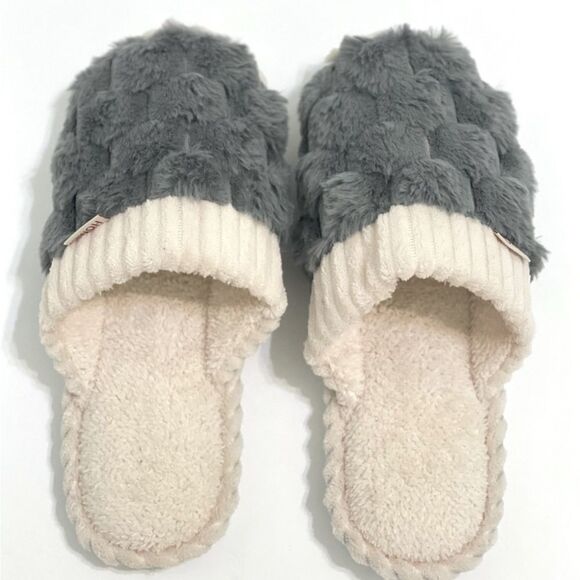 HOME Plush Faux Fur Non-slip Slippers Men Euro 44-45 US 10-11 Gray Color Block - Picture 2 of 6